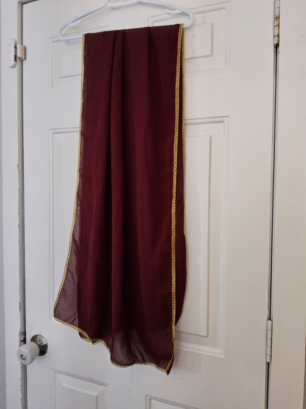 Burgundy Sheer Scarf with Gold Trim